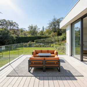 Conjunto de Muebles de Exterior con Recubrimiento en Polvo, en Forma de U, de Aluminio Impermeable y Teca, Sofá Modular Seccional para Jardín - Product Image 3