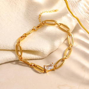 Fashion Chain Link <b>Bracelet</b> <b>Set</b> 18k Gold Plated Zinc Alloy Geometric Oval Rings Bezel Setting For Women Jewelry Accessory - Product Image 2