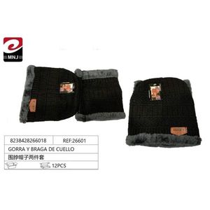 Gorro Y Braga De Cuello Two Piece Scarf And Hat Set Black Knit Winter Warmth 12pcs - Product Image 1