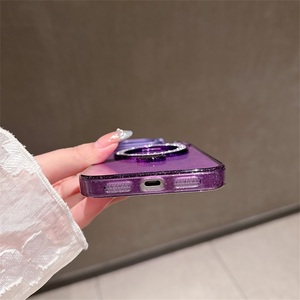 เคสโทรศัพท์พรีเมียมจากโรงงาน โปร่งใส ประดับกลิตเตอร์ วัสดุ PC พร้อมกรอบเลนส์และขาตั้งแม่เหล็ก สำหรับ iPhone 13 14 15 16 17 Pro Max - Product Image 4