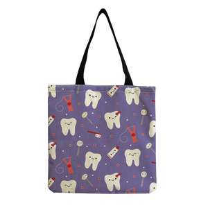 Nurse Themed Print Canvas <b>Tote</b> <b>Bag</b> Fashionable Casual Suitable Capacity Shoulder <b>Bag</b> with Medical Elements Quotes Patterns - Product Image 3