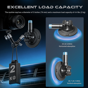 Support de voiture YUANYUJINGMI à ventouse puissante de 3 pouces, base en alliage d'aluminium, double vis 1/4" et 3/8", fixation rapide pour caméra d'action - Product Image 3