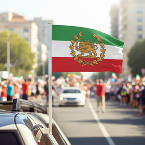 Bandera Histórica <span class=keywords><strong>Iran</strong></span>í Persa con León y Corona, Bandera Post-Revolutionaria, Bandera de Coche con León de Irán - Product Image 1