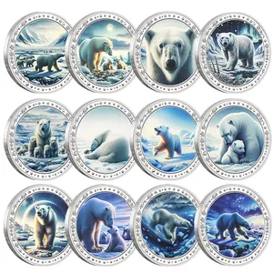 Polar Bear Silver Coin Arctic Rare Animal Commemortive Silver Plated Medal Collectibles Crafts in Plastic Shell