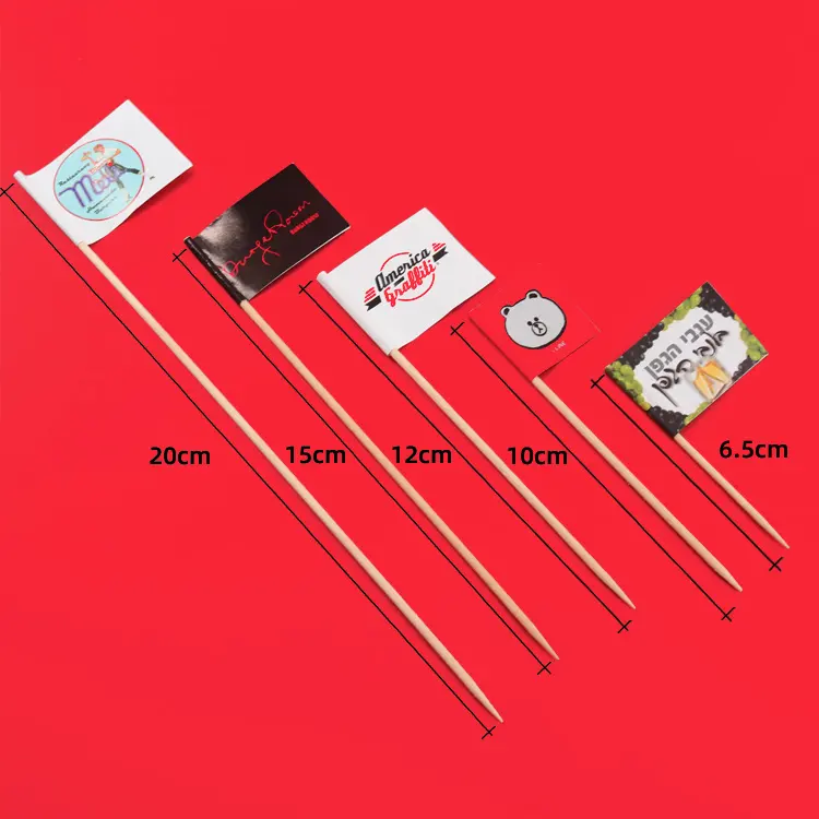 Bambus Wholesale Branded Cupcake Food Decoration Mini Custom Printing Cocktail Toothpick Flag With Customize Logo For Drink