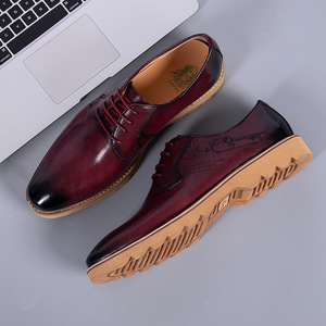 Chaussures habillées pour hommes en cuir véritable, basses, marron café, vert foncé, noir, violet foncé, semelle en caoutchouc, tailles 38-47, pour tenue formelle - Product Image 2