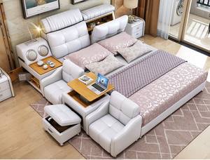 Cadre de lit King moderne et luxueux avec rangement Ensemble de meubles de chambre à coucher rembourrés en bois et en cuir pour chambre de luxe - Product Image 3