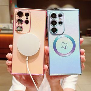 Funda Magnética para Teléfono con Textura <span class=keywords><strong>de</strong></span> Seda y Diseño Colorido para Samsung S25 Edge S24 Ultra, con Corazón Electrochapado y Protección Lateral - Product Image 2