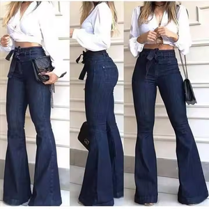 Jeans en denim déchiré <span class=keywords><strong>taille</strong></span> haute pour femme, délavé foncé, grandes tailles, coupe <span class=keywords><strong>skinny</strong></span> ou évasée, en Spandex / Coton - Product Image 4
