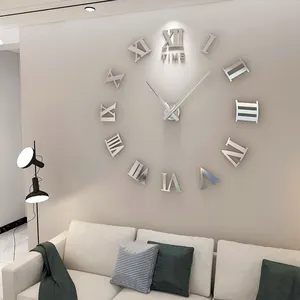 La Mã chữ số đồng hồ treo tường 3D Tự làm gương đồng hồ treo tường Acrylic nhãn dán thời trang đồng hồ thạch anh Đồng hồ trang trí nhà reloj de pared