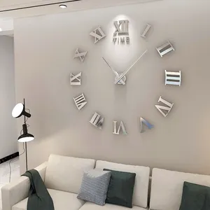 <span class=keywords><strong>Chiffre</strong></span> <span class=keywords><strong>romain</strong></span> horloges murales 3D bricolage miroir horloge murale acrylique autocollant mode horloges à Quartz montre décoration de la maison reloj de pared - Product Image 1