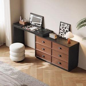 Solid Wood <b>Dressing</b> <b>Table</b> With Chest Of Drawers Extendable Makeup Vanity Bedroom <b>Storage</b> Cabinet Oak Wood Design - Product Image 2