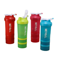 Logo personnalisé 450ml 3 couches en plastique protéine shaker bouteille Gym Fitness mélangeur tasse sport bouteille d'eau cadeau d'affaires