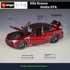 Bburago 1:18 <span class=keywords><strong>Alfa</strong></span> <span class=keywords><strong>Romeo</strong></span> <span class=keywords><strong>Giulia</strong></span> GTA aleación coche de carreras modelo Diecast Metal coche deportivo vehículo modelo simulación niños juguete para regalo - Product Image 2