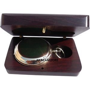 Boussole de poche en laiton à cadran analogique, outil de navigation portable pour la randonnée, guide de direction avec boîte en bois - Product Image 3