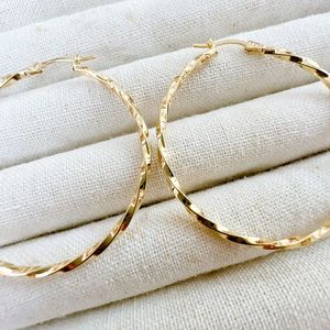 Xinfly 18K Gold Twisted Thin Earrings Au750 Genuine Gold Women's High-end <b>Light</b> Luxury Large Earrings - Product Image 3