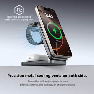Chargeur sans fil amélioré 3 en <span class=keywords><strong>1</strong></span> pliable, station de charge 15 W avec lumière, chargeur magnétique de voyage pour iPhone, montre et écouteurs - Product Image 1