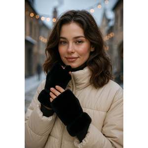 Gants en peluche noirs à découpes pour femmes ELD33 - ELD33-BLACK - Product Image 2