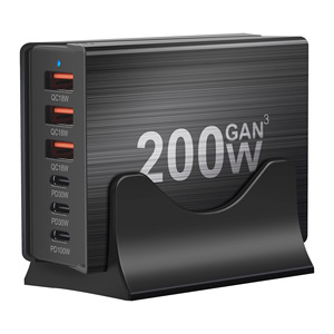 เครื่องชาร์จตั้งโต๊ะ GaN 200W 6 พอร์ต PD ชาร์จเร็ว พอร์ต USB หลายพอร์ต อะแดปเตอร์แปลงไฟสำหรับเดินทาง - Product Image 1