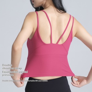 JAC22 H4281 Débardeur de yoga pour femme, moulant, à fines bretelles sexy, à rayures verticales et à texture côtelée - Product Image 4