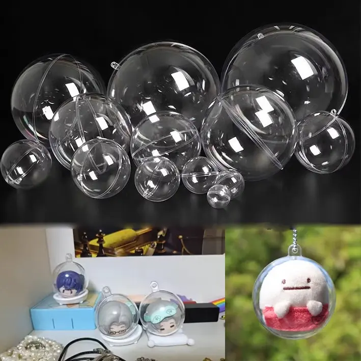 Vente en gros Cadeau de bricolage Boules de Noël transparentes et ouvertes 6cm 8cm 10cm 12cm Décoration vide en plastique Ornement suspendu Artisanat