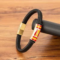 Bracelet en cuir tressé avec décor en émail drapeau espagnol, fermoir en acier inoxydable étanche, pour hommes et femmes