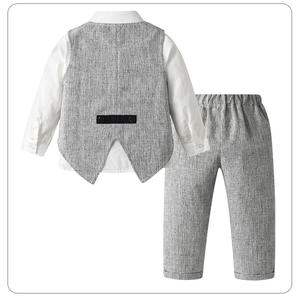 Costume formel pour garçons printemps-automne 2025, nouveau smoking gris, ensemble quatre pièces pour enfants avec motif logo, tenue de fête - Product Image 2