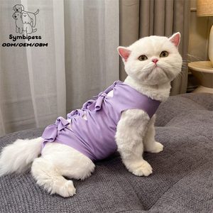 Traje de recuperación postquirúrgica para gatos con diseño de lazo, traje transpirable de punto gofrado para gatos, <span class=keywords><strong>camiseta</strong></span> de recuperación quirúrgica anti-lamido para gatos - Product Image 1