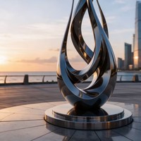 Patung Baja Tahan Karat Spiral Api Tetesan Air Poles Cermin, Dekorasi Plaza Pantai Modern nan Indah, Produk Baru yang Dapat Disesuaikan