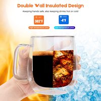 Tasses à café en verre borosilicate à double paroi transparentes avec poignée, capacité 350/500 ml, résistantes à la chaleur pour le thé, l'eau, la bière, le latte, le cappuccino
