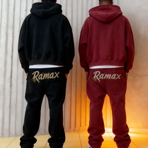Ensemble de jogging streetwear personnalisé avec logo, survêtement délavé à l'acide avec fermeture éclair, sweat à capuche et pantalon de survêtement évasé à jambe droite pour homme - Product Image 2