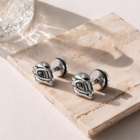 Boucles d'oreilles clous en acier chirurgical 316L, finition or PVD, motif casque de chevalier et masque de guerrier médiéval, à dos plat, pour piercing Tragus et Hélix