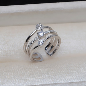 Anillo Ajustable de Plata S925 con 3 Hileras, Abierto y Desmontable, con Incrustaciones de Perlas de 5-8 mm, Accesorios de Joyería DIY, Soporte Gratuito 3904 - Product Image 2