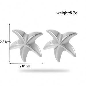Pendientes colgantes de estrella de acero inoxidable de estilo a la moda para mujer, Pendientes colgantes de declaración de Metal de estrella de mar grande de Corea, regalo - Product Image 6