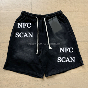 Pantaloncini Casual da Uomo di Alta Qualità in Cotone Pesante 100% con Stampa a Spruzzo Effetto Inchiostro e NFC SCAN, Stile Streetwear Vintage - Product Image 6