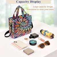 Sac fourre-tout personnalisé tie-dye grande capacité à double poignée pour femme, en velours côtelé avec fermeture éclair, idéal pour l'été, l'automne et le printemps