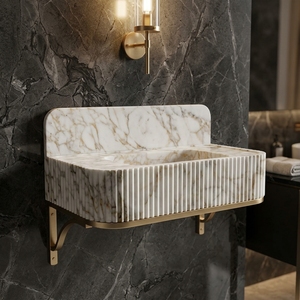 Lavabos Modernos de Mármol Calacata Gold para Baño, Lavamanos Colgantes de Pared - Product Image 2