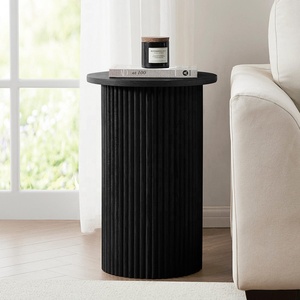 Tavolino <span class=keywords><strong>Rotondo</strong></span> da Divano in Legno Scanalato, Tavolino da Caffè per Soggiorno, Comodino - Product Image 3