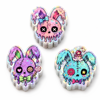 Autocollants découpés sur mesure Pastel Goth Bunny holographiques, imperméables, mignons et effrayants, avec impression de logo personnalisé pour ordinateur portable