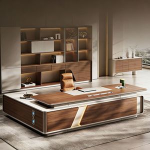 Luxury Executive Office <strong>Desk</strong> Set with CEO and Chairman Style <strong>Large</strong> <strong>Desk</strong> and Manager Chair Combo - Product Image 1