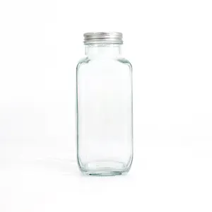 Wholesale Empty Clear Square 250ml 350ml Milk Juice Drink Glass Bottle 6oz 8oz 12oz 16oz Beverage Glass Bottle With Metal Lid