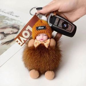 Cute Baby Doll Toy DropshipCute Sleeping Baby Doll <b>Key</b> <b>Chains</b> for Women Bag Toy <b>Key</b> Ring Fluffy Pom Pom Faux Fur Plush <b>Key</b> - Product Image 6