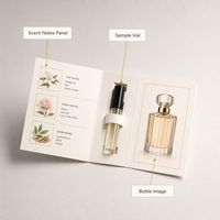 Carte d'emballage personnalisée pour échantillon de parfum avec logo imprimé, carte en papier pour flacon de parfum, carte testeur en carton pour promotion cosmétique