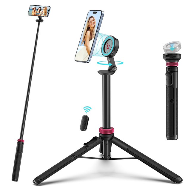 61'' Magnetic Selfie Stick Cell Phone Tripod Mount with Wireless Remote, Retractable Compatible with MagSafe