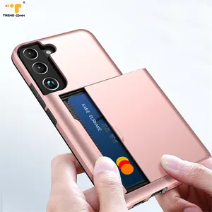 Trading 2 In 1 TPU Plastic Mobile Cover Luxury Shockproof Phone Case Slide Holder For Samsung Galaxy S22 Ultra Card Wallet