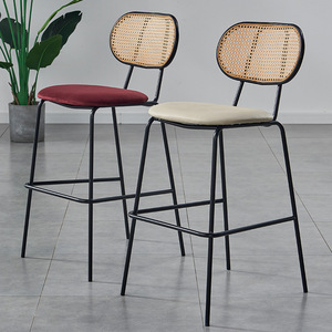 เก้าอี้บาร์สไตล์โมเดิร์นแบบนอร์ดิกเก้าอี้สูงทำจากหวายสำหรับบ้านพร้อมถุงผ้านุ่มสำหรับรับประทานอาหารคาเฟ่เฟอร์นิเจอร์ภายในบ้าน - Product Image 4