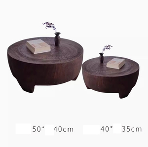Classico antico salotto rotondo <span class=keywords><strong>tavolino</strong></span> in legno massello casa wabi-Sabi log root intaglio bordo tavolo da tè in legno - Product Image 5
