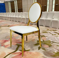 Chaises de banquet Offre Spéciale de luxe pour fête en plein air, événement de mariage, banquet en métal en gros, chaise en cuir pour hôtel à dossier rond en or blanc