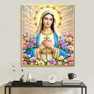 Toile moderne en cristal nu avec une surface lisse et des motifs <span class=keywords><strong>de</strong></span> la Vierge Marie et <span class=keywords><strong>de</strong></span> la croix, idéale pour la décoration murale <span class=keywords><strong>de</strong></span> la maison. - Product Image 2