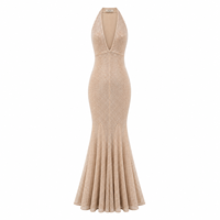 Vestido Largo de Sirena con Lentejuelas Color Champán para Mujer, Marca Privada Personalizada OEM ODM Anjie, Escote en V Profundo, Cola de Pez